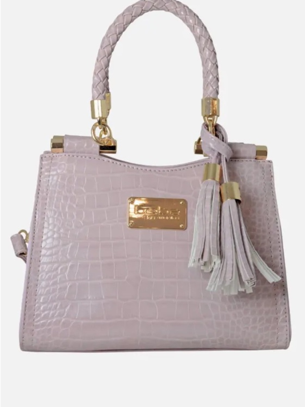 Pre-loved bebe Pale Purple Croc-Embossed Top-Handle Satchel/Crossbody